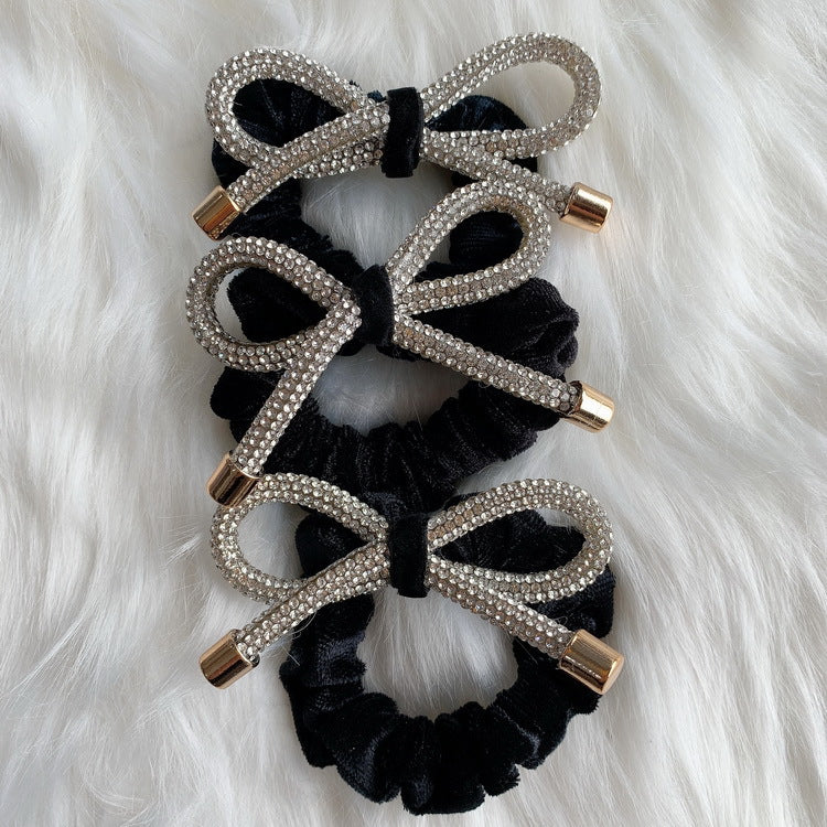 Wholesale Suede Bow Rhinestone Hair Ties